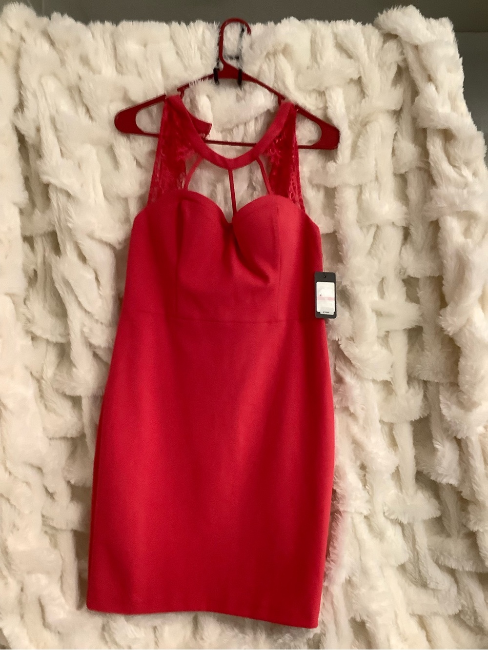 Guess Red Lace-Trim Bodycon Mini Dress